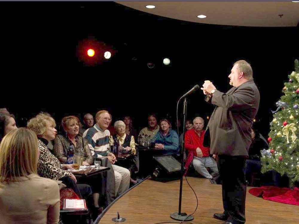 An audience reacting during Carroll Baker's mentalism show
